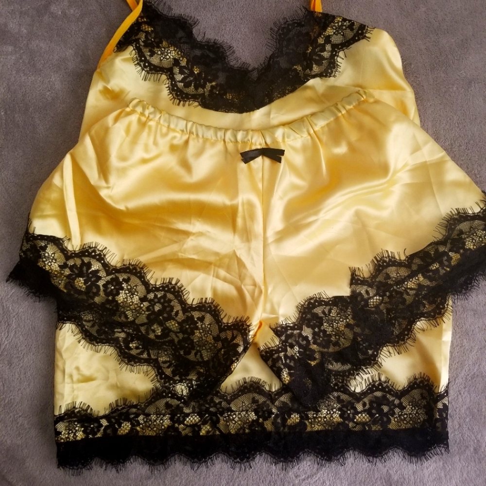 Cute Eyelash Lace Lingerie Pajama Set